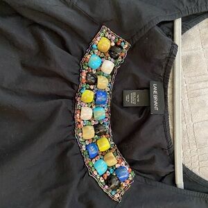 Lane Bryant Black Blouse with Multicolor Beaded Neckline